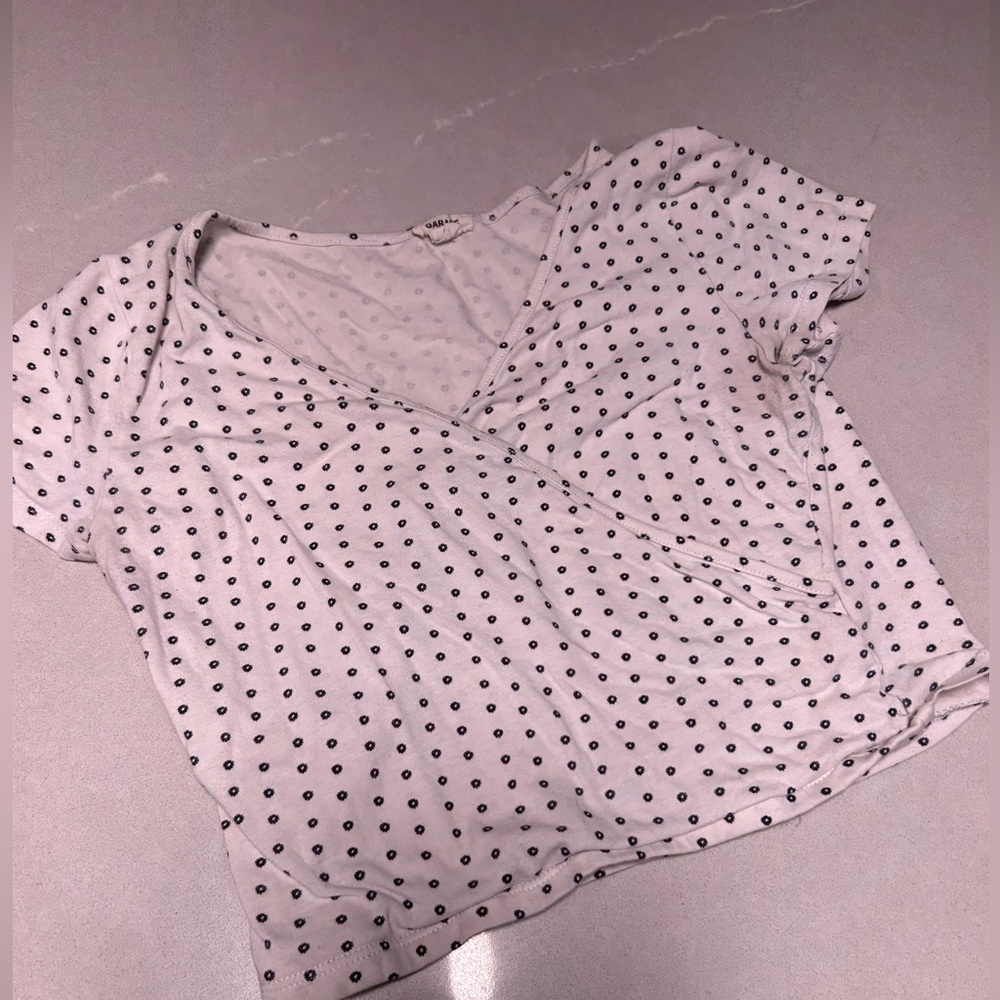 Polka Dot Cropped Top, faux wrap top